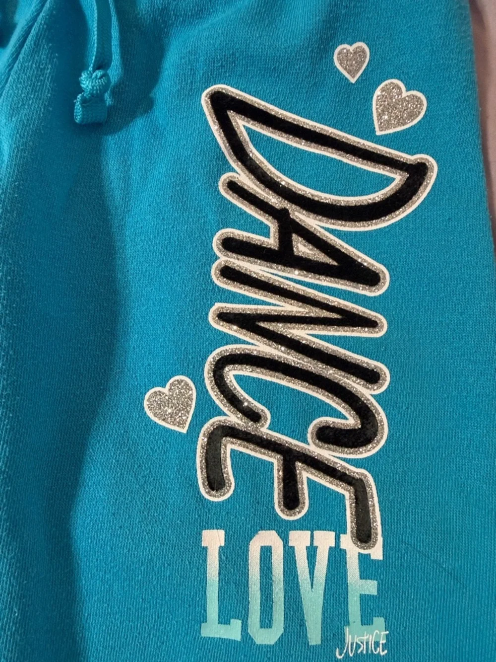 Vintage Justice Turquoise Y2K Fold-Over Graphic Sweatpants Size 14/16